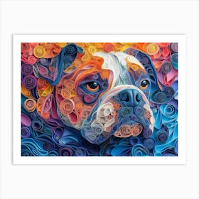 Bulldog Paper Quilling Dog Portrait Art Print