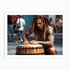 Rasta man street musician Playing A Drum Art Print