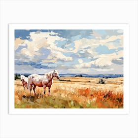 Horses Painting In Big Sky Montana, Usa, Landscape 1 Art Print