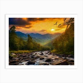 Sunset In The Mountains Art Print