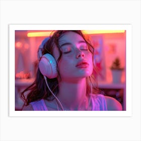 Young Woman Listening To Music Art Print
