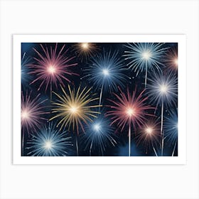 Abstract Background With Stylized Fireworks In A Variety Of Colors Against A Dark Blue Background 4 Art Print