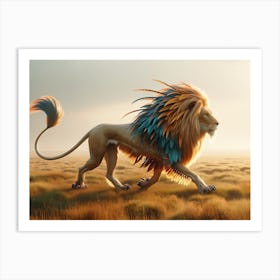 Running Lion-Bird Fantasy Art Print