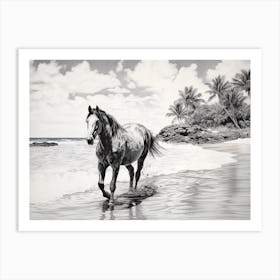 A Horse Oil Painting In Lanikai Beach Hawaii, Usa, Landscape 2 Art Print