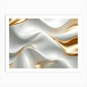 3d Golden Silk Satin Geometric Waves Art Print