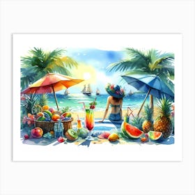 Of A Woman On The Beach Art Print