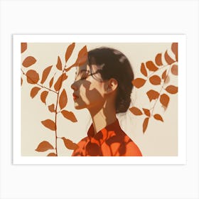 Asian Girl With Autumn Leaves Art Print