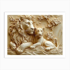 Beautiful Lions 3d 2 Art Print