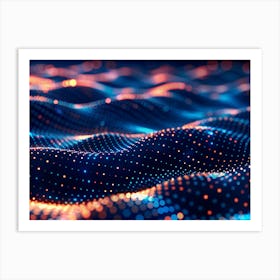 Abstract Background Of Blue And Orange Particles Forming Waves Art Print