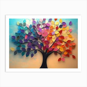 3d Abstract That Features A Colorful Tree With Hanging Branches And Multicolored Art Print