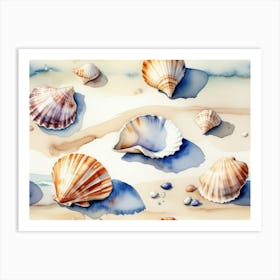 Seashells on the beach, watercolor painting 22 Art Print