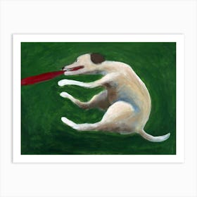 Catching Frisbee - dog animal green hand painted Anton Maliar game Art Print