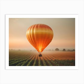 Hot Air Balloon Over Fields At Sunrise Art Print