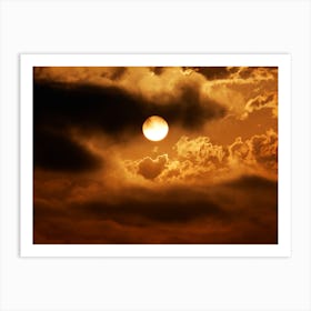 Brown Moon Sun Orange burnt sky sunset sunrise cloud photo photography Art Print