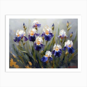 Gold Plated Purple And White Dutch Iris Flowers Art Print