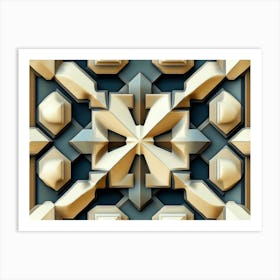 Seamless Relief Sculpture Designation Retro Pattern Polygon Geometry Cross Kaleidoscope Art Print