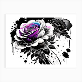 Black And Purple Roses 1 Art Print