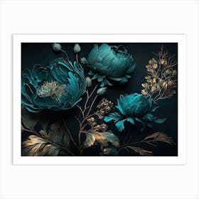 Blue Peonies Elegant Art Print