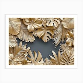 Gold Tropical Leaves Art Print