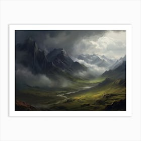 Rustic Mountain Oil Painting Art Print