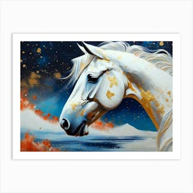 White Horse At The Beach By Night as a Quality Impressionism Abstract Brushstroke Art Print