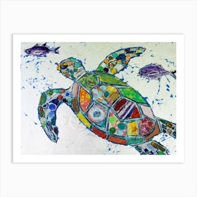 Silver Sea Turtle In The Water Art Print