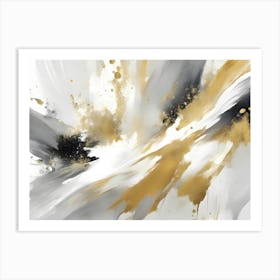 Gold And Black Grey White Abstract Painting Splatters Marble Art Print