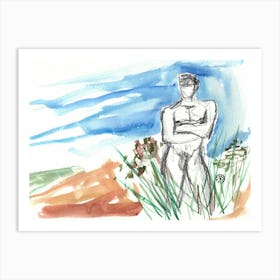 Poster Print Giclee Wall Art Adult Mature Explicit Homoerotic Erotic Man Male Nude Gay Art Drawing Artwork 009 Art Print