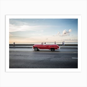Red Car On The Malecon Art Print