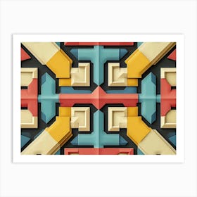 Seamless Relief Sculpture Design Retro Pattern Geometry Colorful Polygon Cross Frame Kaleidoscope Art Print