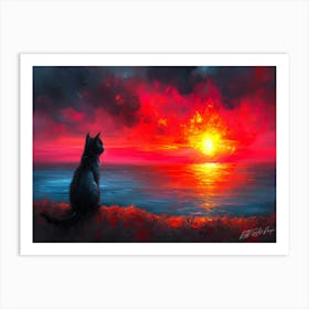 Cat In Sunset - Suncatcher Art Print