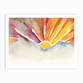 Mountain Sunset, Watercolor Sun, Boho Art Print