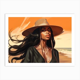 Illustration of an African American woman at the beach 135 Art Print