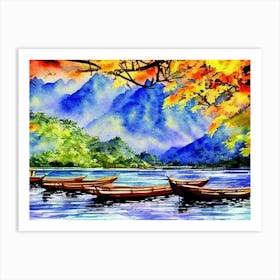 Golden Tranquility By The Lake Art Print