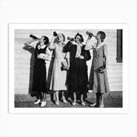 Four Women Drinking Beer, Black and White Vintage Prohibition Old Photo, Bar Cart Decor Art Print