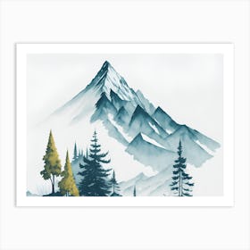 Mountain And Forest In Minimalist Watercolor Horizontal Composition 381 Art Print