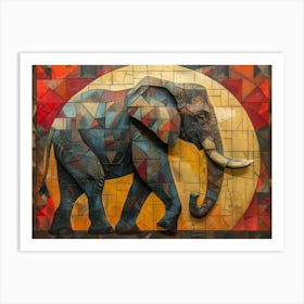 Neutral, Cubism Elephant Painting Art Print