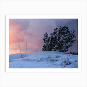 Sunset In The Snow Art Print