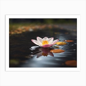 A Single Petal Floating On A Puddle Art Print