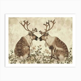Floral Animal Illustration Caribou 4 Art Print