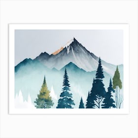 Mountain And Forest In Minimalist Watercolor Horizontal Composition 403 Art Print