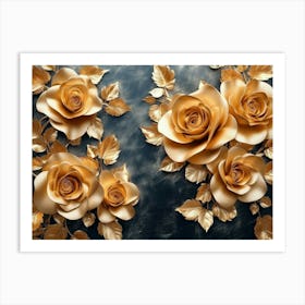 3d Floral Design with Golden Roses Art Print