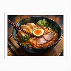 Ramen Noodles With Egg And Chicken Art Print