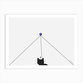 Minimal Illustration A Cat Search The Blue Playball Center Symmetry Pyramid Art Print