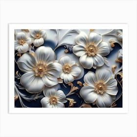 Flowers On A Blue Background 7 Art Print