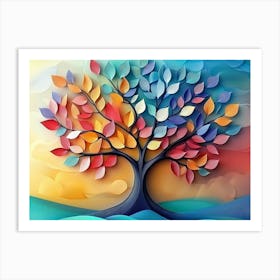 Colorful Tree With Leaves On Hanging Branches Illustration 2 Art Print