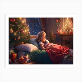 Christmas Girl In Bed Art Print