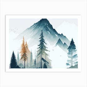 Mountain And Forest In Minimalist Watercolor Horizontal Composition 279 Art Print