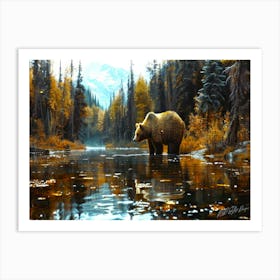 Bear - Grizzly Bear In River Art Print