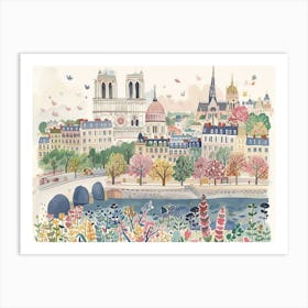 Paris France Landmarks Painting Landscape Art Print